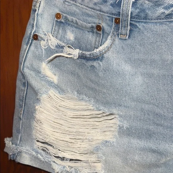 Abercrombie & Fitch Blue Jean Shorts Distressed High-Waisted - Picture 4 of 10